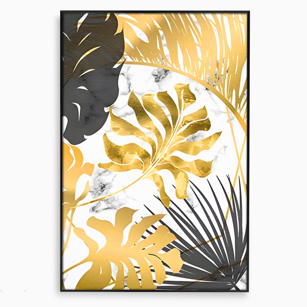 Tablou canvas cu tablou canvas cu frunze tropicale, in rama de aluminiu negru
